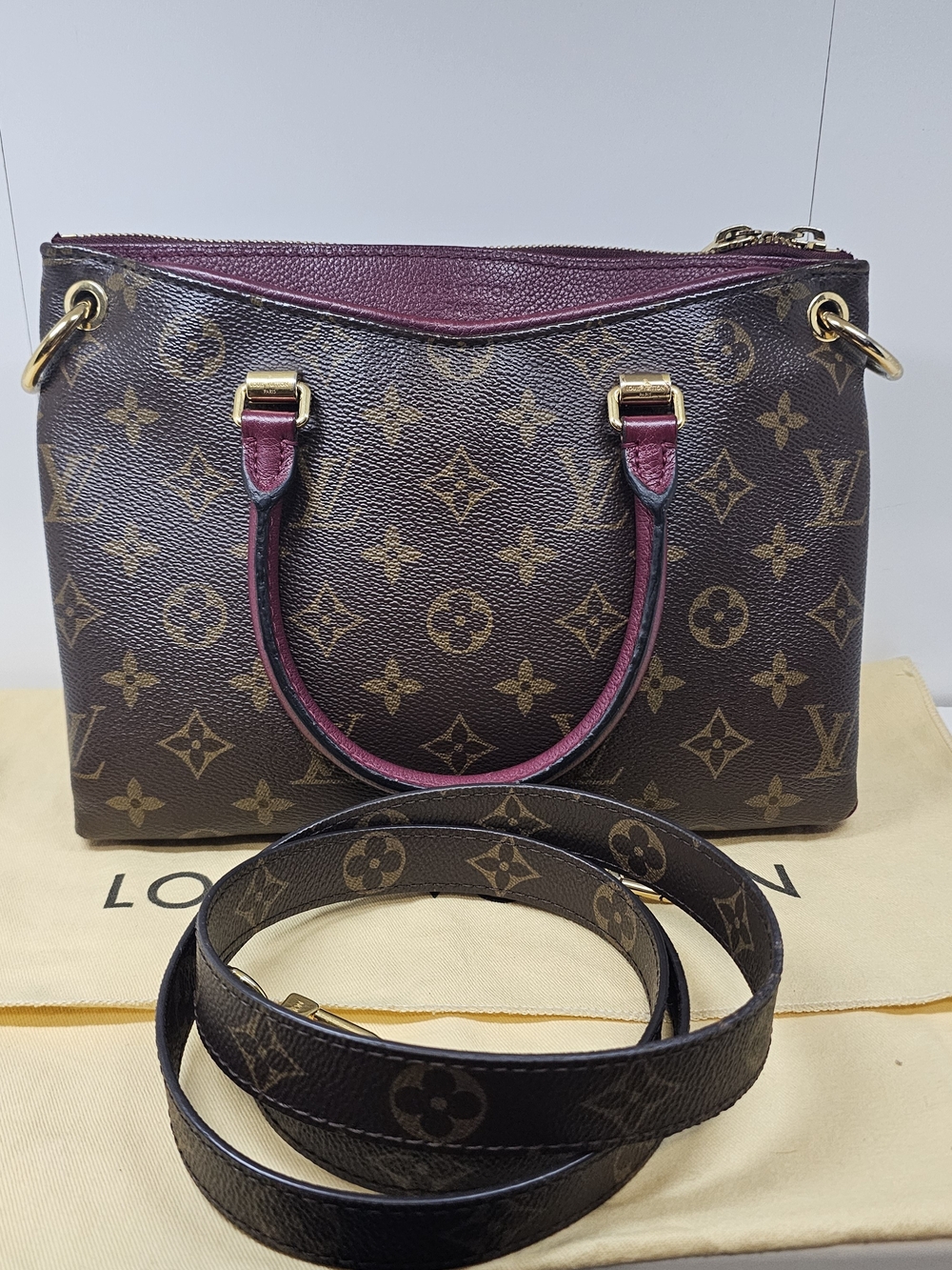 Louis Vuitton Pallas Brown Monogram Shoulder Bag with Burgundy Trim